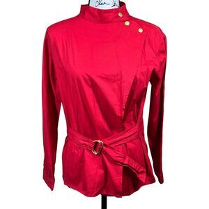Zara basic red blouse Asymmetrical mock neck long sleeve size S cyber core